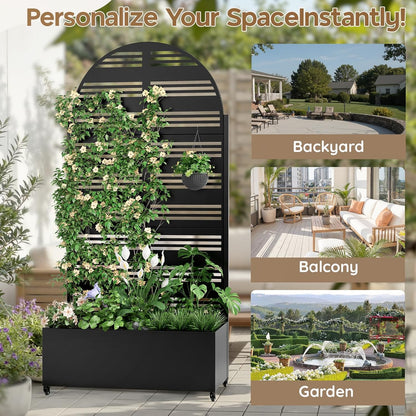 Metal Raised Garden Bed with Trellis & Wheels,72" x 35"x 15.7" Planter Box with Trellis,Privacy Planters for Patio,Garden Bed for Climbing Plants,Suitable for Climbing Plants and Vegetables,Black