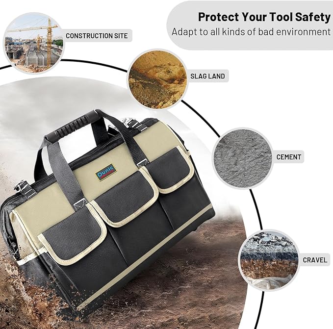 Tool Bag, Ounic 20 Inch Large Tool Bags Heavy Duty With Wide Mouth and Waterproof Strong Molded Base, Heavy Duty Tool Bag Organizer with Adjustable Shoulder Strap Specially Designed for Various Tools