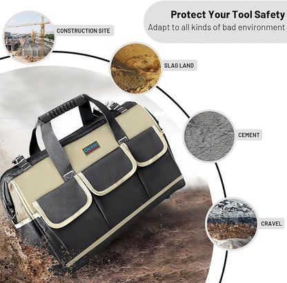 Tool Bag, Ounic 20 Inch Large Tool Bags Heavy Duty With Wide Mouth and Waterproof Strong Molded Base, Heavy Duty Tool Bag Organizer with Adjustable Shoulder Strap Specially Designed for Various Tools