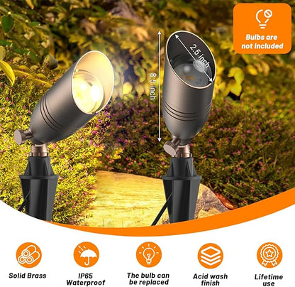 ZONEGRACE Low Voltage Brass Landscape Lights, Heavy-Duty Waterproof 12 Volt Landscape Lighting Bronze with Connectors, Copper Led Uplights & Spotlights, MR16 Bulb Not Included (Classic, 12 Pack)