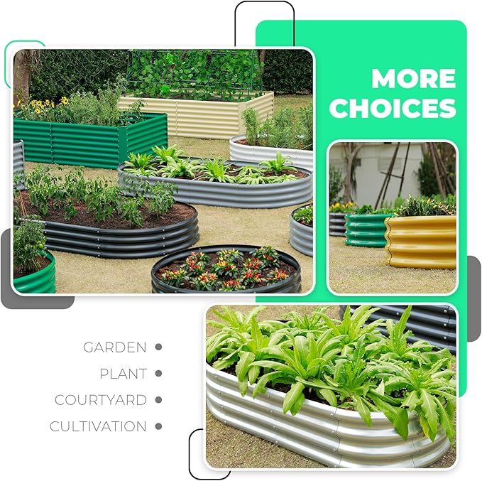 AHEONLAR Galvanized Raised Garden Bed Kit, Oval Large Metal Planter Box, Sturdy and Durable, Garden Boxes Outdoor Raised for Vegetables, Fruits, Flowers and Herbs, 4x2x1ft (Silver)