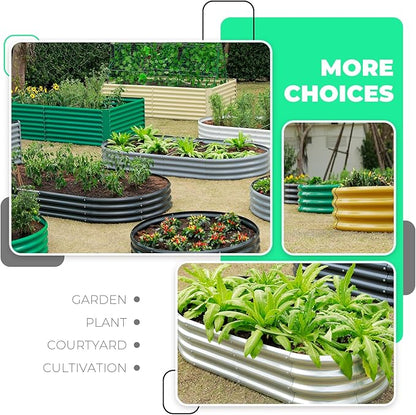 AHEONLAR Galvanized Raised Garden Bed Kit, Oval Large Metal Planter Box, Sturdy and Durable, Garden Boxes Outdoor Raised for Vegetables, Fruits, Flowers and Herbs, 4x2x1ft (Silver)