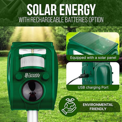 New 2025 Solar Deer Repellent Device Outdoor – Solar Animal Repeller for Outside – Rainproof Solar Rodent Repellent – Outdoor Animal Deterrent for Deers, Cats, Dogs, Mice, Birds