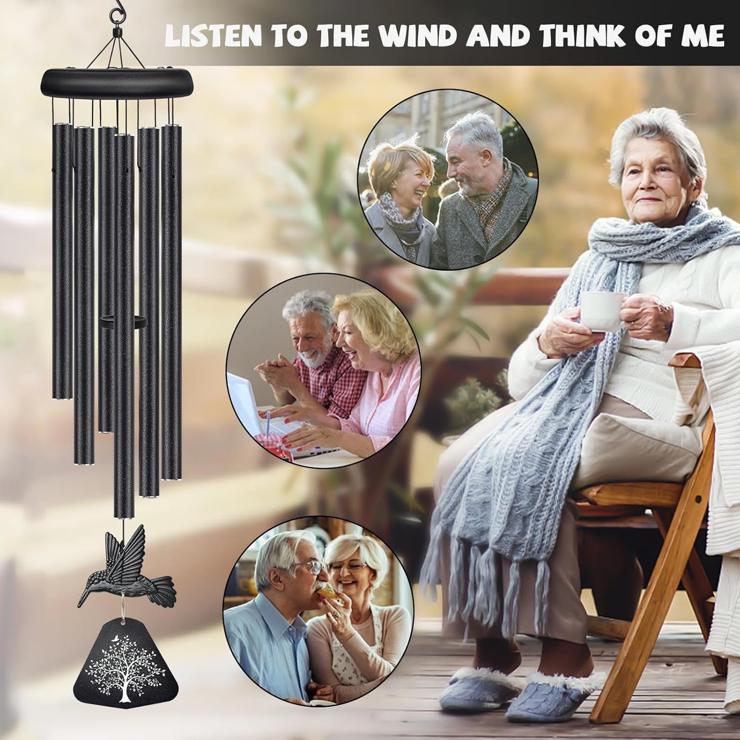 Sympathy Wind Chimes for Outside Deep Tone, Memorial Wind Chimes for Loss of Loved One Prime, Bereavement Condolence Remembrance Funeral Gifts for Grieving Friends Loss of Mother Father