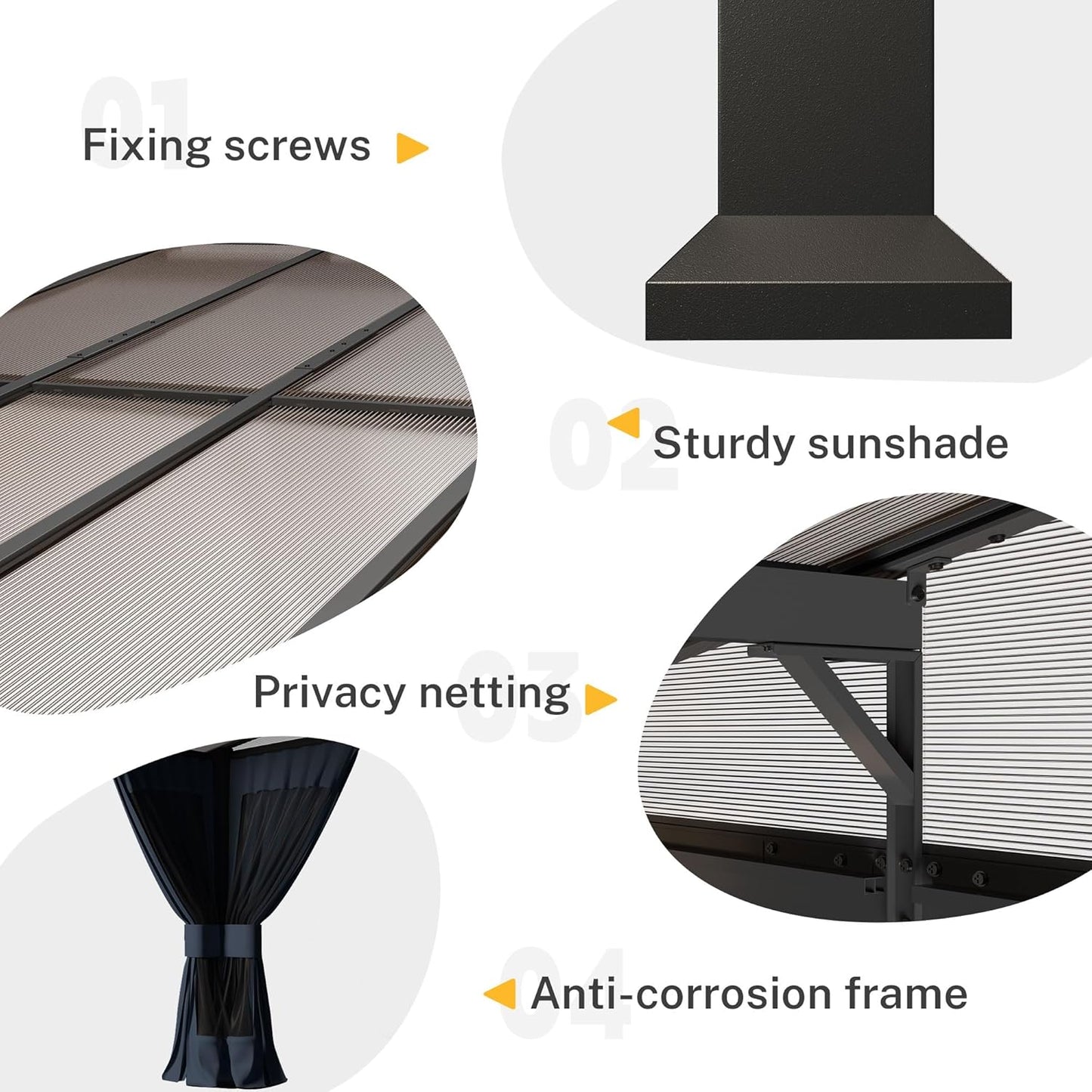 10' x 14' Gazebo，Hard Top Lean to Gazebo Wall Mount Heavy Hardtop Gazebos Outdoor Pergola with Curtains and Netting for Patio Garden Lawn Backyard Deck (Navy)