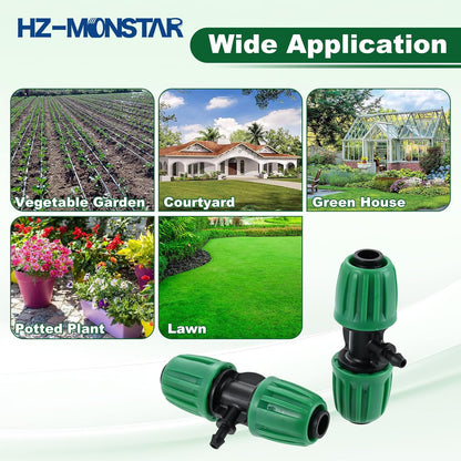 1/2 to 1/4 Drip Irrigation Fittings, 12Pcs Barbed Tee 1/2" Drip Irrigation Tubing (1/2" ID x0.6-0.63" OD) 16mm to 1/4" Irrigation Tube Fitting Twist Locked 3 Way Connectors