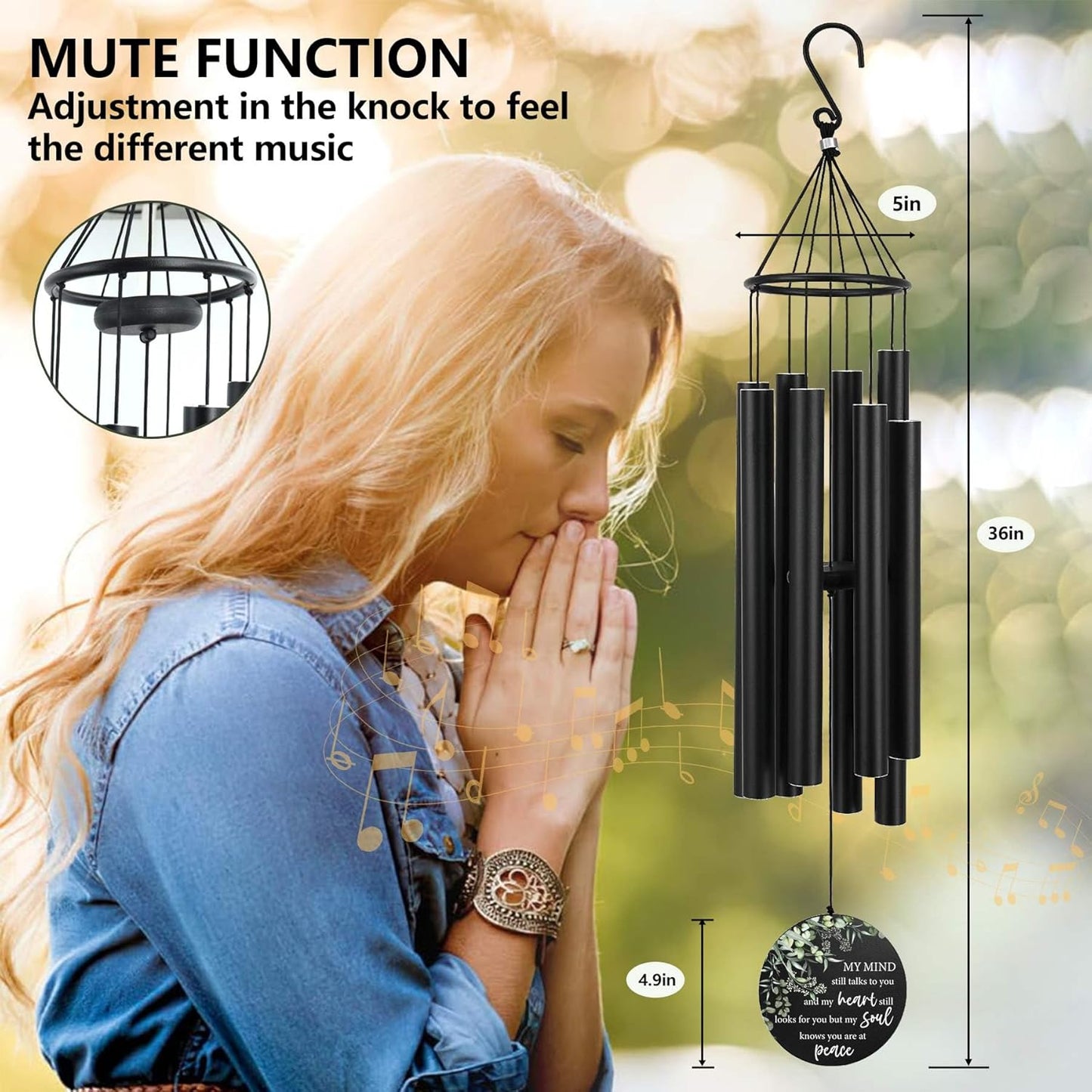 Personalized 36" Healing Memorial Wind Chimes for Outside, Bereavement Gift of Comfort for Loss of Mother, Father or Husband, A Soothing Remembrance for Your Garden and Patio