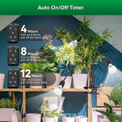 SANSI LED Grow Lights for Indoor Plants, Lifetime Free Bulb Replacement, 450W Full Spectrum 3-Gooseneck Clip Plant Grow Light, Plant Light with Timer 4/8/12 Hrs, High PPFD Growing Power Grow Lamp