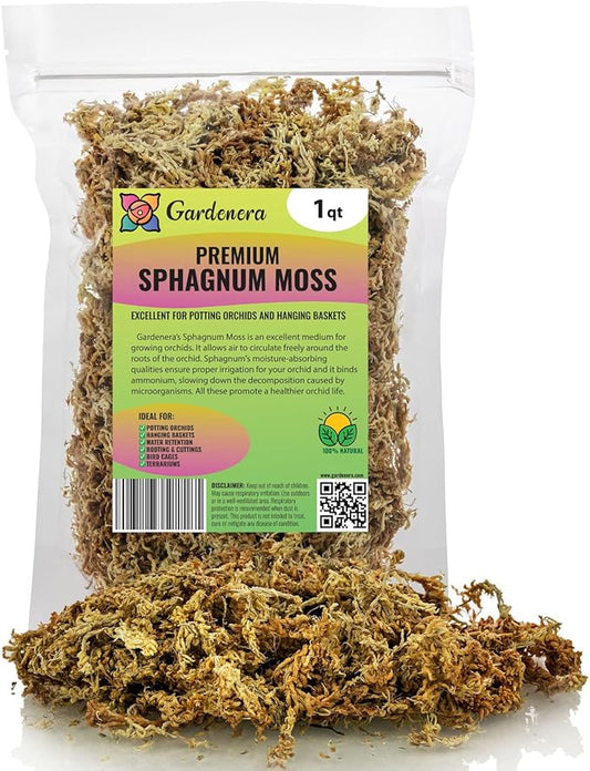 Premium New Zealand Sphagnum Moss by Gardenera - Organic Hand Mixed Long Fibered Sphagnum Moss Orchid - 1 Quart