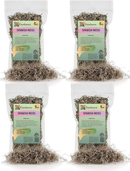 Premium Natural Spanish Moss | Natural Preserved - 20 Quart - Great Ground Cover - Filler for Potted Plants (4 Bags of 5 Quart)