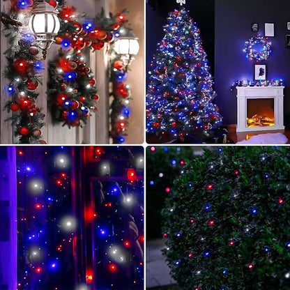 200 LED Red White and Blue Christmas String Lights Outdoor Indoor, 75.8 FT 4th of July Patriotic Lights, Extendable Green Wire Waterproof Mini light for Independence Day Memorial Day Party Decorations
