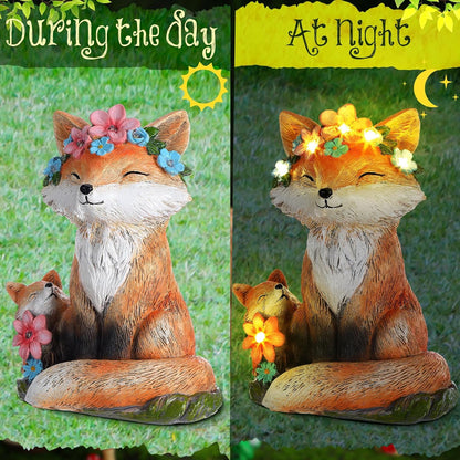 Leinuosen Fox Statue with Solar Power Light for Garden Decor Lighted Resin Fox Gifts for Women Mom Grandma Outdoor Animal Garden Statue Patio Porch Yard Lawn Courtyard Backyard Indoor Shelf Decoration