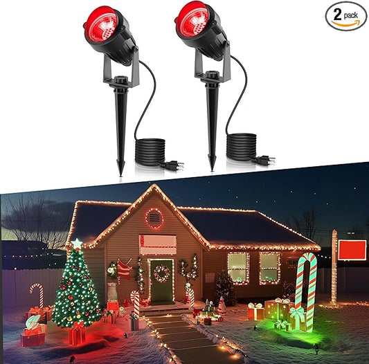 LOHAS Landscape Red Christmas Spot Lights Outdoor, 10W Dusk to Dawn Sensor LED Spotlights for Yard, IP66 Waterproof Pathway Garden Outside Lights, 9.84-ft Cord, Red Lawn Decor Lamp, UL Listed,2 Pack