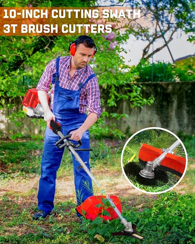 Powerful 52cc 5 in 1 Multi Functional Trimming Tools,Gas Hedge Trimmer,Weed Eater,String Trimmer, Brush Cutter,Pole Saw Chainsaw with Extension Pole, Rubber Handle & Shoulder Strap Included Red