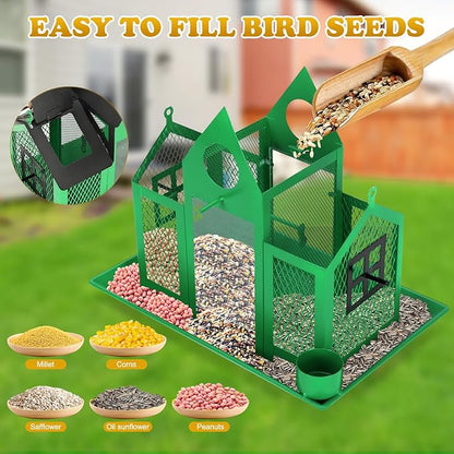 Solar Bird Feeders House for Outside Hanging, Metal Wild Bird Feeder for Outdoors, Large Cardinal Bird Feeder Birdhouses Green