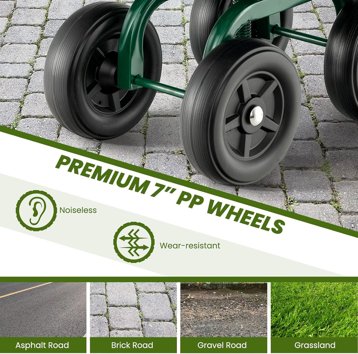 LDAILY Garden Seat with Wheels, Heavy-Duty Utility Stool Cart with Adjustable 11"-16" Height & 360° Rotatable, Rolling Garden Cart with Seat for Lawn Planting, Yard Work, Patio Gardening (Green)