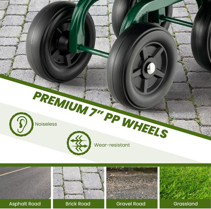 LDAILY Garden Seat with Wheels, Heavy-Duty Utility Stool Cart with Adjustable 11"-16" Height & 360° Rotatable, Rolling Garden Cart with Seat for Lawn Planting, Yard Work, Patio Gardening (Green)