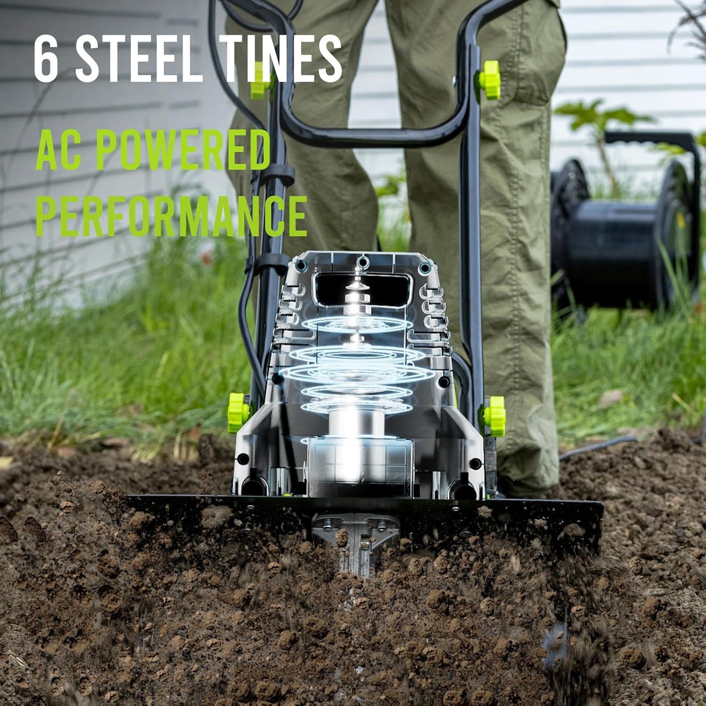 STEELITE 18 Inch Width Electric Tiller Cultivator, 8.7-Inch Depth Electric Rototiller with 24 Durable Steel Tines, 13.5 Amp Corded Cultivator for Gardening, 2-Adjustable Wheels for Garden Lawn Yard