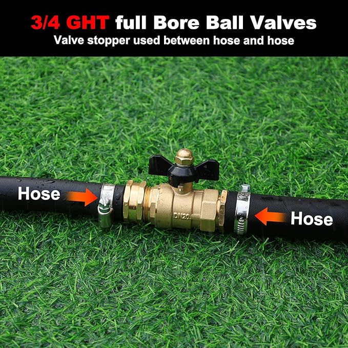 Garden Hose Brass Shut Off Valve Full Flow, No Restricted-Flow Water Shut-Off Connector, 3/4" GHT x 3/4" GHT Garden Hose Full Port Ball Valve Adapter (Butterfly Handle)