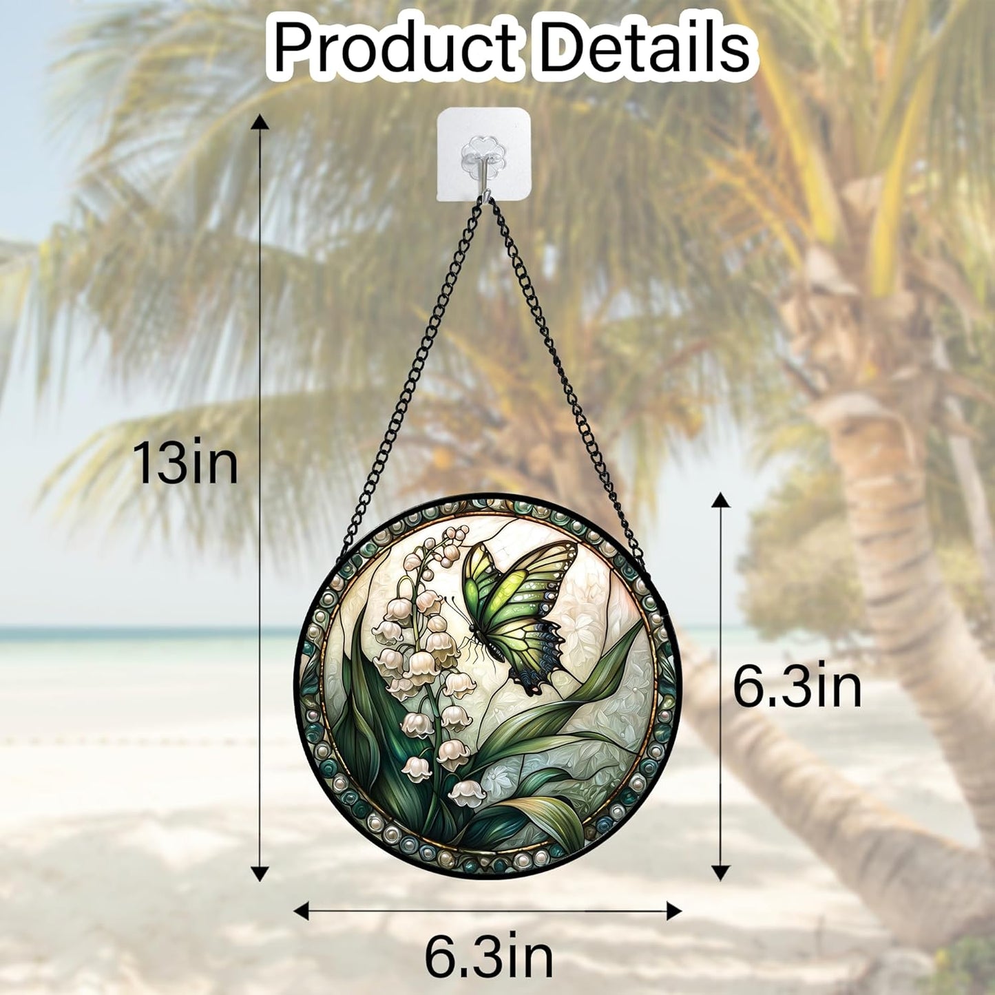 Stained Glass Window Hanging, Lily of The Valley Flower Butterfly Suncatcher for Doors Home Sun Catchers Decoration and Christmas, Mother's Day Birthday Gifts for Women, Men, Mom 6.3 in