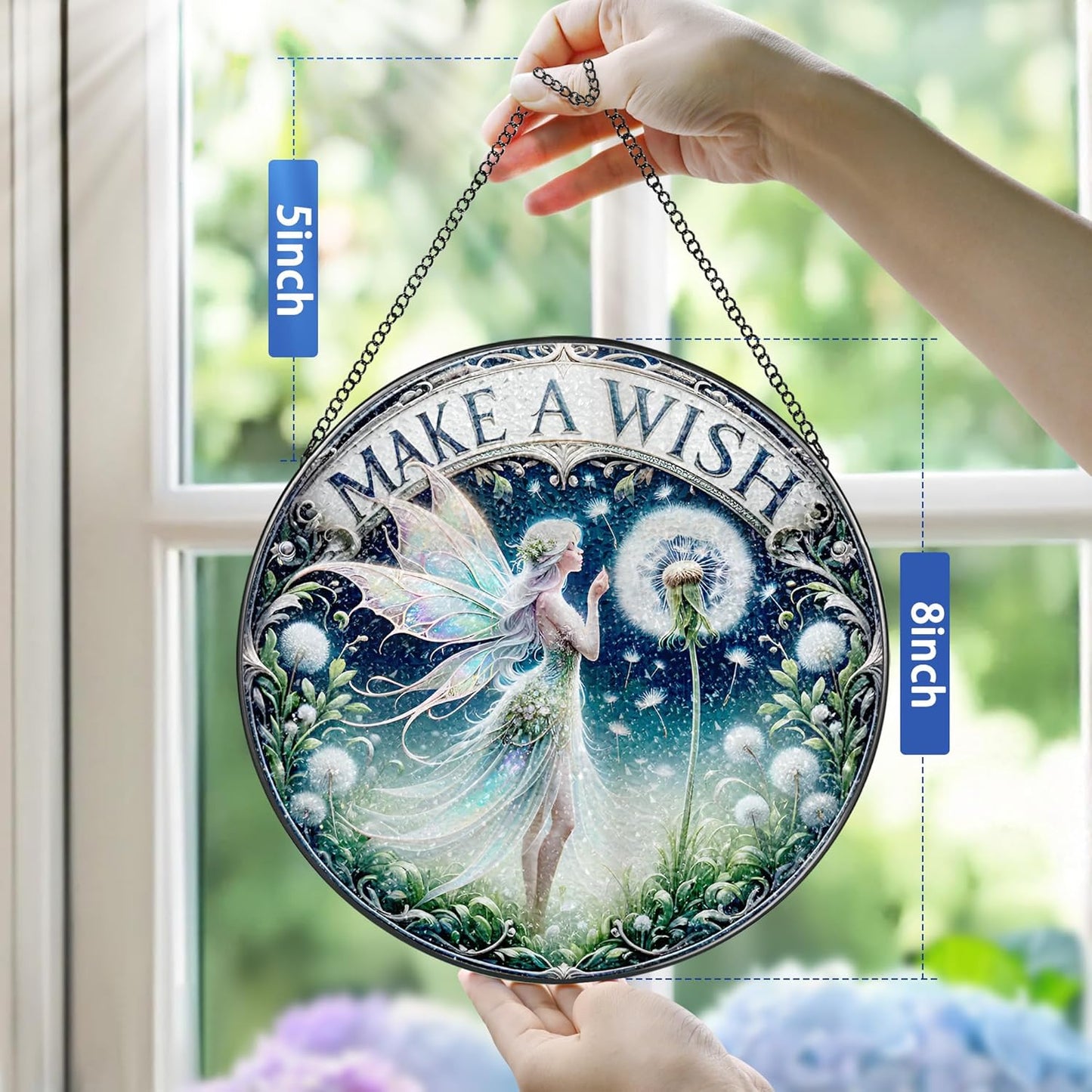 Stained Glass Window Hanging, Pauyadu Fairy Sun Catchers, Stained Glass Suncatcher, Fairy Decor Gifts for Women, Mom, Grandma, Wife, Bestie and Friend - 8 Inch