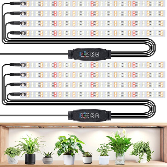 LBW Full Spectrum Grow Light Strip - Indoor Plant Grow Lights with 10 Brightness Levels & Timer (4/8/12 Hours), 480 LED Grow Lights, 2 Pack