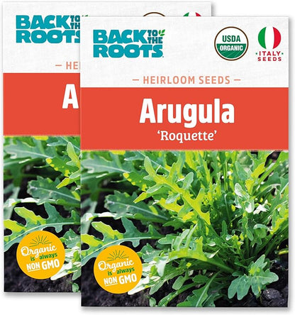 Back to The Roots 100% Organic Heirloom Seeds - Arugula 'Eruca Vesicaria' Value Pack (2.4g Total)