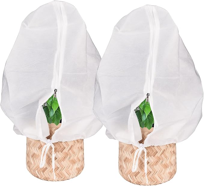 Abimars Thicker Plant Covers Freeze Protection Jacket 2.36 oz/yd², 3.3'x3.3' Reusable Winter Plant Covers with Drawstring & Zipper, 2 Pack Light, Porous Fabric for Plant Breathing