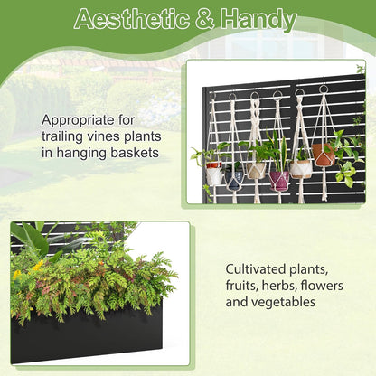 Trellis for Climbing Plants Outdoor，Mental Garden Bed with Drainage Holes Outdoor Privacy Screen Design Tall planters for herb Flower Vegetables 73"x47"x16", Black-Louvered