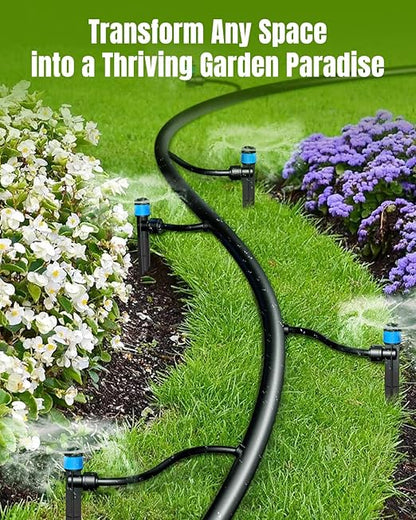 Pawfly 30 Pcs Push-to-Fit Drip Irrigation Emitters with Adjustable 360 Degree Water Flow Irrigation Drippers Drip Emitters Sprinklers with Stake Drip Irrigation System Parts for 1/4 Inch Tubing