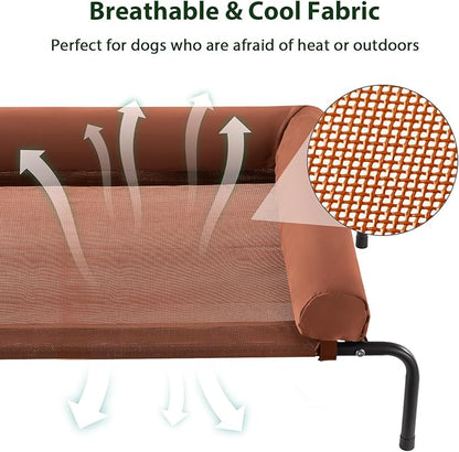 Cooling Elevated Dog Bed for Large Dogs – Waterproof Raised Dog Cot with Slope Headrest, Breathable Teslin Mesh, Durable & Portable Pet Bed for Indoor and Outdoor Use, Caramel