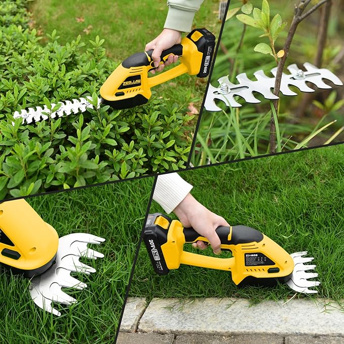 Cordless Hedge Trimmer, 2 in 1 Handheld Electric Grass Shear, 20V Power Tool for Efficient Yard Maintenance Lightweight, Trimming Hedges and Bushes with Charger and Battery