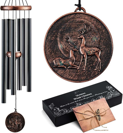 Wind Chimes for Outside, Vintage Deer Deep Tone Wind Chime Outdoor Clearance, Patio Porch Balcony Decoration, Garden Hanging Decor Gifts for Women Mom Grandma (32" Deer)