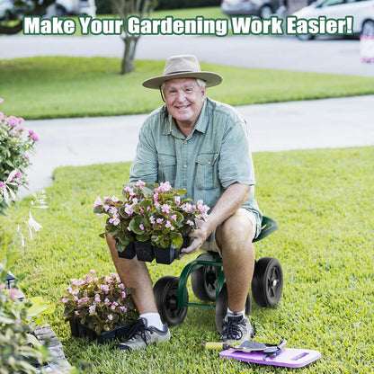 Goplus Garden Cart with Wheels, Utility Stool Cart w/Adjustable 360 Degree Swivel Seat, Outdoor Lawn Yard Rolling Work Seat, Garden Scooter for Planting (Green)