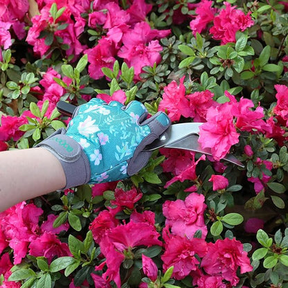 COOLJOB Medium Gardening Work Gloves for Women Ladies, Thorn Proof for Rose Pruning, Cactus Handling, Blackberry Bush Planting, Puncture Resistant Anti-Slip Flexible, 1 Pair M Green Flower