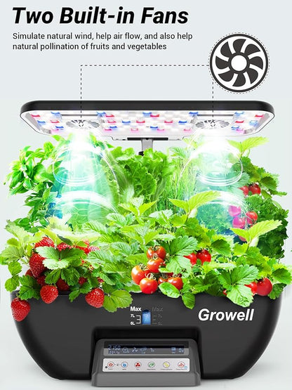 Hydroponics Growing System Kit, 17 Pods Herb Garden with 102 28W Full-Spectrum Grow Lights & 2 Fans, Indoor Garden with Water Pump, 10L Water Tank, Auto Timer, Height Adjustable (Black & Grey)