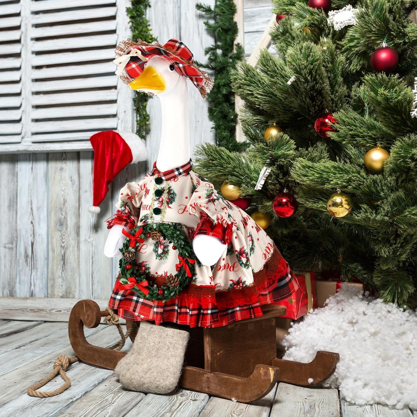 Suzile Christmas Wreath Outfit Clothes for 23 Inch High Cement or Plastic Geese Ghost Lawn Porch Goose Clothes Halloween Costume