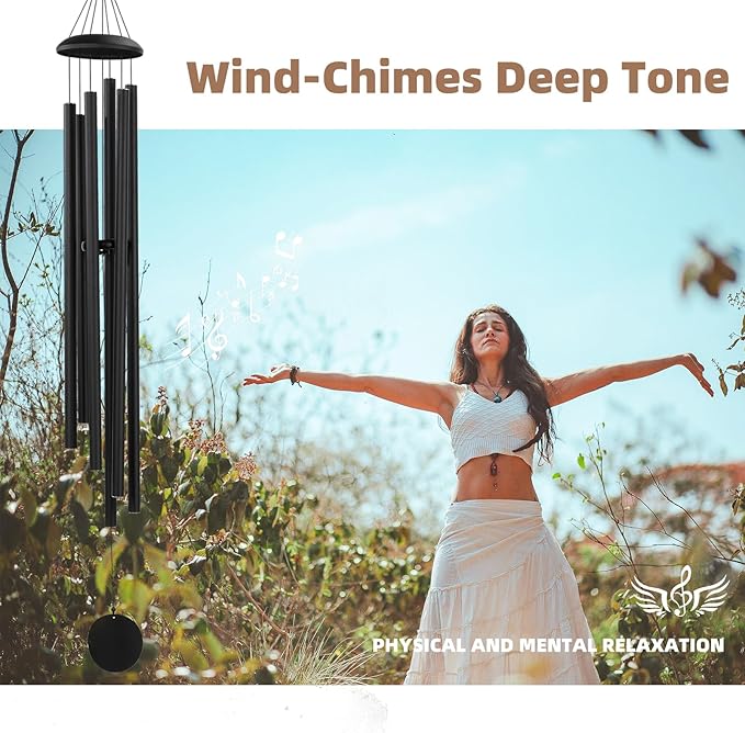 Wind-Chimes-Outdoor-Large-Decor, Deep Tone Soothing Melodic Tones Windchimes, Wind Chimes for Outside, Memorial Wind Chime Best Gift for Mom Women Grandma Neighbors（65" Black）