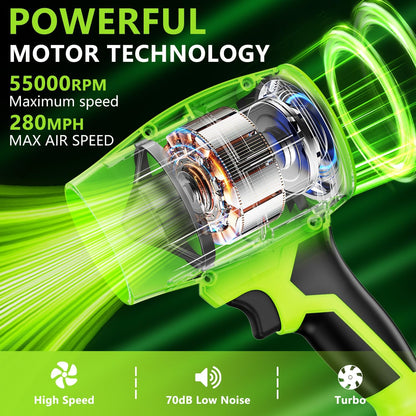 Leaf Blower Cordless with Battery, 55000RPM 850CFM Electric Leaf Blower with 2 * 21V Batteries, Portable Handheld blowers, Press to Variable Speed, Blowers for Lawn Care, Patio Cleaning (Green)