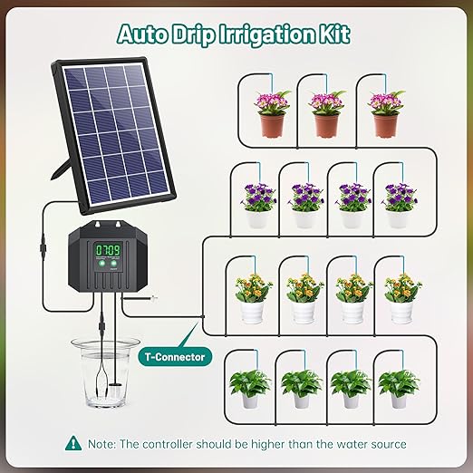 Biling 4W Solar Irrigation System for Garden, Digital Programmable Smart Watering with 2200mAh Battery, Solar Drip Irrigation System for 15 Potted Plants Outdoor Indoor Garden