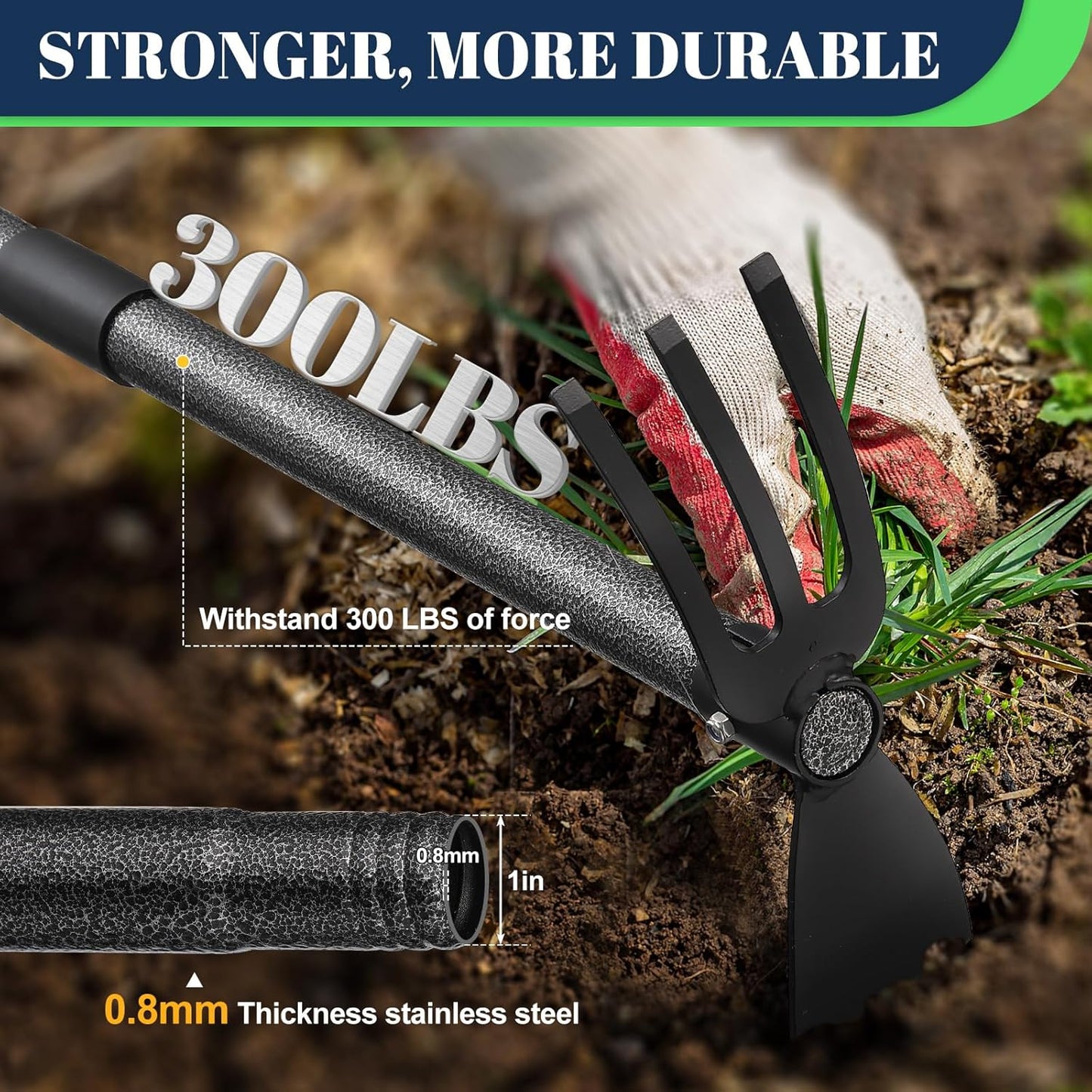 Multi-Purpose Garden Hoe Tool – Heavy Duty Adjustable (16"-45") with Ergonomic Handle, Anti-Rust Coated Steel, for Weeding, Digging, Cultivating – Lawn, Farm, Outdoor Use