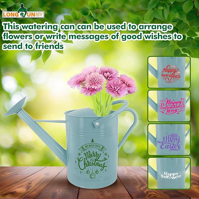 Galvanized Iron Watering Can for Indoor Plants, DIY Watering Cans for House Plant Garden Flower, Long Spout Water Can for Outdoor Watering Plants 7.57L 2 Gallon (Blue)