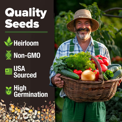 HOME GROWN Premium Heirloom Vegetable Seeds - 15 Varieties, 8,900+ Non GMO Seeds for Planting, Complete Vegetable Garden Kit for Indoor & Outdoor Growing, Survival Seed Vault for Preppers