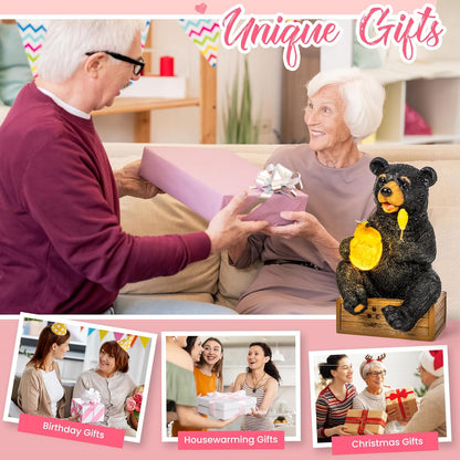 GIGALUMI Solar Garden Decor Cute Bear Statues Outdoor, Birthday Gifts for Mom Grandma Women, Retirement Housewarming Gifts Bear Figurine Lawn Ornament for Garden Yard Patio Balcony