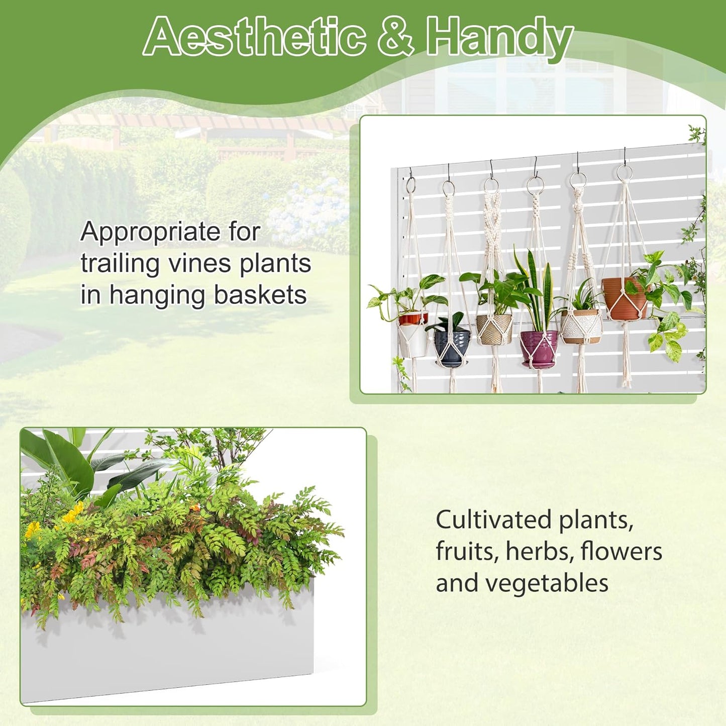 Trellis for Climbing Plants Outdoor，Mental Garden Bed with Drainage Holes Outdoor Privacy Screen Design Tall planters for herb Flower Vegetables 73"x47"x16", White-Louvered