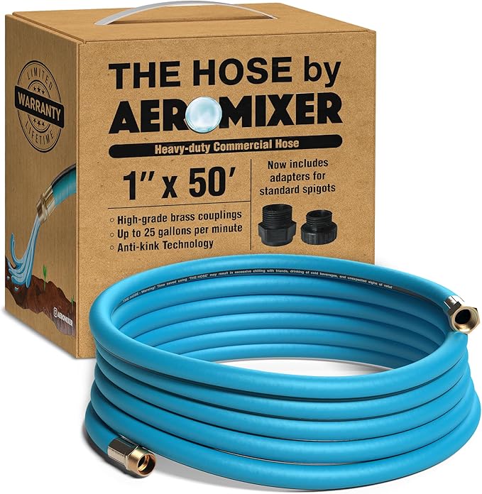 Aeromixer THE HOSE - 1 Inch Garden Hose 50 Ft, Kinkless Commercial Garden Hoses, Heavy Duty Industrial Water Hoses for Outdoors, 650 PSI High-Pressure Watering Tool for Farming and Gardening