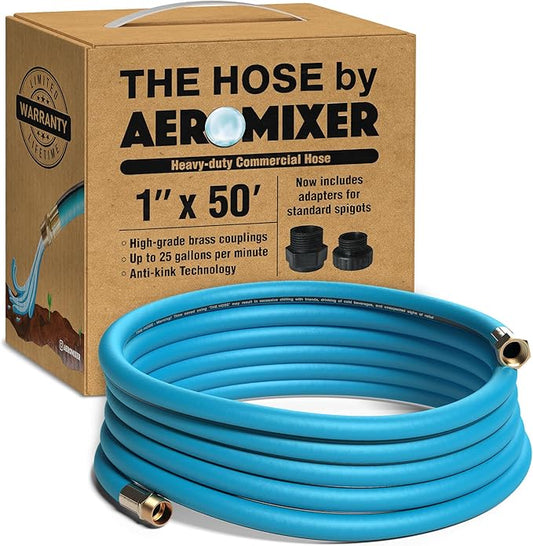Aeromixer THE HOSE - 1 Inch Garden Hose 50 Ft, Kinkless Commercial Garden Hoses, Heavy Duty Industrial Water Hoses for Outdoors, 650 PSI High-Pressure Watering Tool for Farming and Gardening