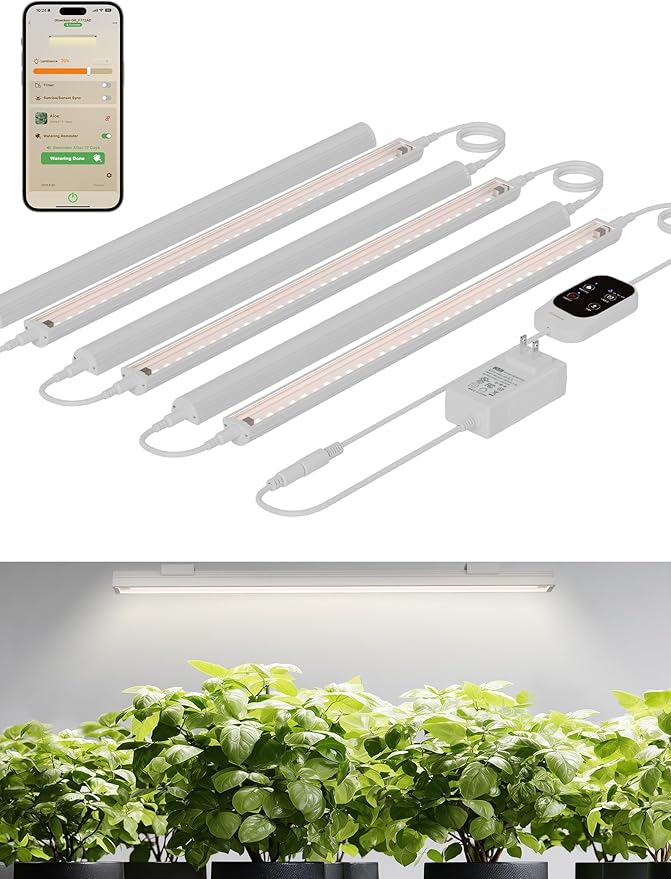 GLOWRIUM Smart Grow Lights for Indoor Plants with APP, 15" Full Spectrum Grow Light Strips, G6 Plant Light Strip with auto Timer, 3 Angle dimming Levels for Plant Shelf, 6-Pack (White, 48W)