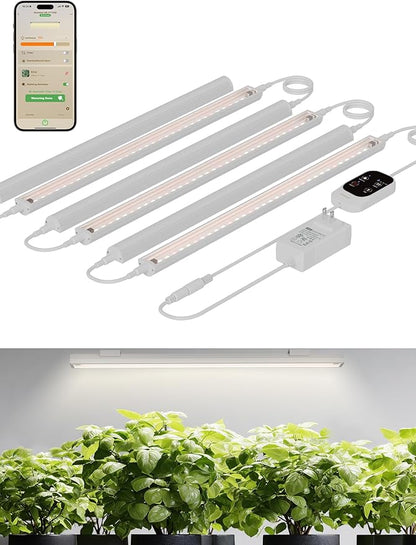 GLOWRIUM Smart Grow Lights for Indoor Plants with APP, 15" Full Spectrum Grow Light Strips, G6 Plant Light Strip with auto Timer, 3 Angle dimming Levels for Plant Shelf, 6-Pack (White, 48W)