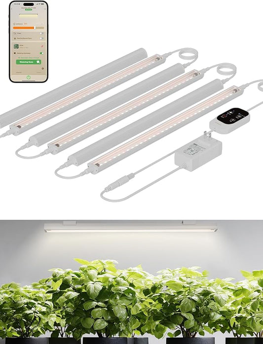 GLOWRIUM Smart Grow Lights for Indoor Plants with APP, 15" Full Spectrum Grow Light Strips, G6 Plant Light Strip with auto Timer, 3 Angle dimming Levels for Plant Shelf, 6-Pack (White, 48W)